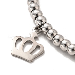 Устойчивый к потускнению браслет с подвесками в виде короны из нержавеющей стали 304 с круглыми бусинами из нержавеющей стали 201 для женщин BJEW-B057-23P