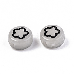 蓄光アクリルビーズ  フラットラウンド  ムーン＆ハート  花と星  ブラック  7x4mm  穴：1.5mm&nbsp;X-LACR-N001-003