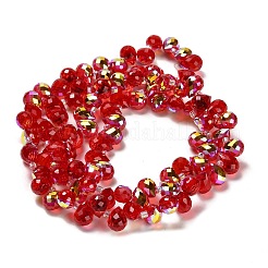 電気メッキガラスビーズセット  ティアドロップ  レッド  10~11x8mm  穴：1mm  約93個/連  62cm&nbsp;X-EGLA-D030-17F