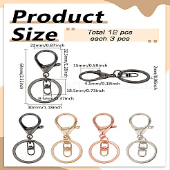 12 шт. 4 стиля застежек для брелка из сплава FIND-LP0002-88