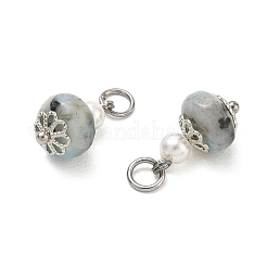 天然ラリマーペンダント  シェルパール付きロンデルチャーム  プラチナ  15x8.5mm  穴：4mm&nbsp;PALLOY-JF06031
