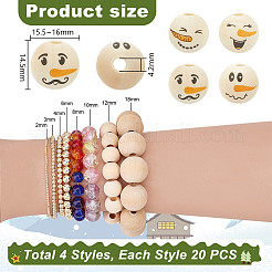 80 pièce 4 styles de perles européennes en bois imprimées sur le thème du bonhomme de neige&nbsp;WOOD-PH0003-04B
