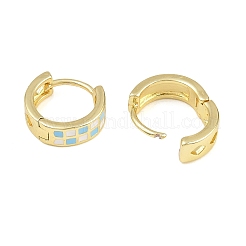 Orecchini a cerchio huggie da donna con cerniere grosse e smaltate con motivo scozzese&nbsp;LS-EJEW-P196-22G-03