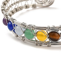 Круглый открытый браслет-манжета из натуральных смешанных драгоценных камней с бусинами&nbsp;BJEW-F459-01M