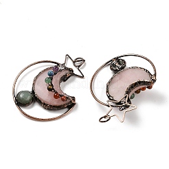 Подвески из натурального зеленого авантюрина и розового кварца из латуни со звездой и луной&nbsp;G-H316-01R-03