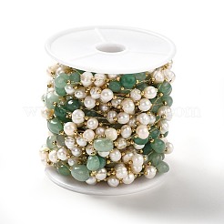 Цепочки из бисера из натурального жемчуга и зеленого авантюрина CHS-B002-01G-09