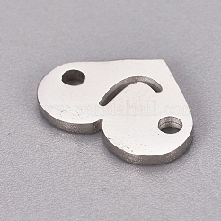 304ステンレススチールリンク  文字付きのハート  ステンレス鋼色  文字.j  9x12x1mm  穴：1.2mm&nbsp;STAS-CJC0001-03J-P