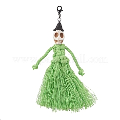 Halloween-Quaste aus Baumwollfäden und synthetischer türkisfarbener Totenkopf-Anhänger&nbsp;HJEW-JM03757