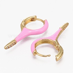 Серьги-кольца Huggie из латуни с прозрачным фианитом и прозрачным фианитом EJEW-L231-60C