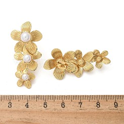 Серьги-гвоздики из нержавеющей стали 304 и пластика ABS с имитацией жемчуга в виде 3 цветка EJEW-S253-21G