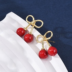 Серьги-гвоздики из вишневой латуни и АБС-пластика с жемчугом EJEW-U062-03G-02