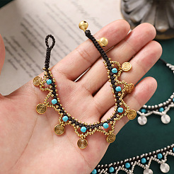 Браслеты с подвесками из сплава латуни и вощеного шнура в богемном стиле&nbsp;FS-WG541AE-02