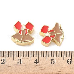 クリスマス真鍮エナメルビーズ  鉛フリー＆カドミウムフリー  長持ちメッキ  18KGP本金メッキ  ラックめっき  鐘  15x14x5mm  穴：2mm&nbsp;KK-I474-G21