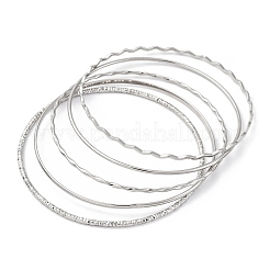 女性用304ステンレススチールバングルセット5個  ステンレス鋼色  1~2.2mm  内径：2-1/2インチ（6.45~6.5cm）&nbsp;LS-BJEW-S162-01B-P