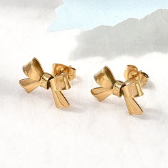 Серьги-гвоздики с бантом из нержавеющей стали 304&nbsp;EJEW-Z136-01G