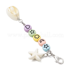 Подвеска в виде морской звезды из синтетической бирюзы и натуральных смешанных ракушек каури&nbsp;HJEW-JM03237