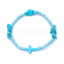 2 шт. эластичные браслеты из бусин с натуральным розовым кварцем и синтетической бирюзой для женщин&nbsp;BJEW-JB12909