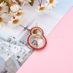 合金中空の幾何学的な宝石ビーズの髪留め  ポニーテールホルダーステートメント  女性用ヘアアクセサリー付き  インターリンクリング形状  レッド  63x37.5x9mm&nbsp;PHAR-JH00075-01