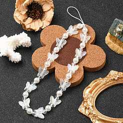 Акриловые мобильные ремешки с жемчугом и бабочкой HJEW-YW0001-01