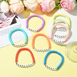 8шт 8 цвета браслеты-стрейч из полимерной глины с бусинами&nbsp;BJEW-SW00146
