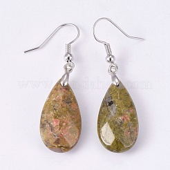 Boucles d'oreilles naturelles unakite dangle&nbsp;EJEW-P150-A06