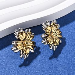 Двухцветные серьги-гвоздики в форме цветка из нержавеющей стали 304 EJEW-L304-10GP