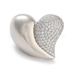 Латунное кольцо-манжета с микро-паве и прозрачным кубическим цирконием в форме сердца для женщин&nbsp;RJEW-C102-11P