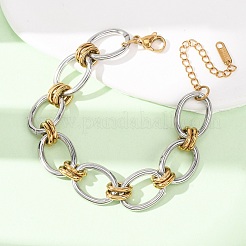 Bracelets à maillons bicolores en acier inoxydable 304 pour femmes&nbsp;SA-CBA7B26-05GP-02
