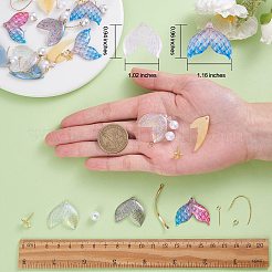DIY人魚の尾の形のイヤリング作成キット  アクリルパーツなど、  真鍮チェーン  プラスチックパールビーズ＆イヤーナット  ステンレス ピアス フック & ペンダント & スタッド イヤリング  ミックスカラー&nbsp;DIY-SZ0009-63