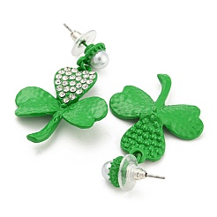 Boucles d'oreilles en forme de trèfle en alliage de zinc pour la saint-Patrick&nbsp;EJEW-Q784-03P-01