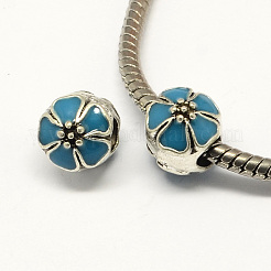 合金エナメルの花大きな穴のスタイルヨーロッパのビーズ  アンティークシルバー  ミックスカラー  10x11mm  穴：4mm&nbsp;X-MPDL-R036-51