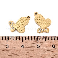 イオンプレーティング（IP）304ステンレススチールラインストーンペンダント  バタフライチャーム  ゴールドカラー  15x10.5x2mm  穴：1.5mm&nbsp;STAS-S140-29G