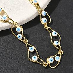Латунные эмалевые плоские круглые звенья-цепочки с защитой от сглаза для женщин&nbsp;BJEW-G764-01G-03