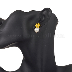 4 пара двухцветных стеклянных и жемчужных серег-гвоздиков с круглыми подвесками EJEW-TA00748