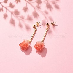 アクリル 3D フラワー ダングル スタッド イヤリング  女性用金メッキ 304 ステンレススチールジュエリー  ミックスカラー  50mm  ピン：0.8mm&nbsp;EJEW-JE04935