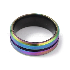 304ステンレススチール製溝付き指輪、男性用、女性用  虹色  内径：20.5mm&nbsp;RJEW-WH0011-09F-MC