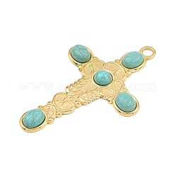 Крупные подвески из нержавеющей стали 304 в богемном стиле с синтетической бирюзой&nbsp;LS-STAS-G381-02G-09