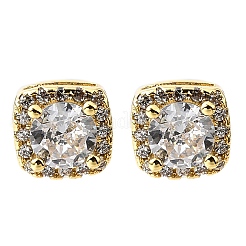 Серьги-гвоздики из латуни с микропаве и прозрачным кубическим цирконием&nbsp;EJEW-G433-04G