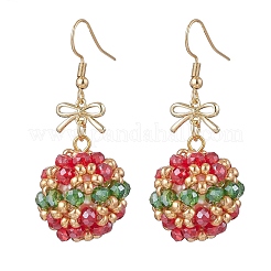 Рождественские серьги-подвески из стеклянных бусин и нержавеющей стали 304 EJEW-MZ00534