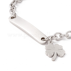 Bracciale con ciondolo a forma di rettangolo e trifoglio in acciaio inossidabile 201 anti-appannamento con catena a maglie per donna&nbsp;STAS-P304-18P