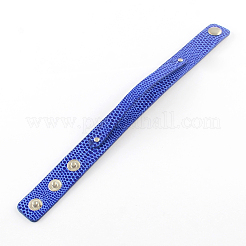 模造革コードスナップブレスレット  プラチナ  ブルー  200x18mm  短いコード：8mm&nbsp;WACH-S001-1D