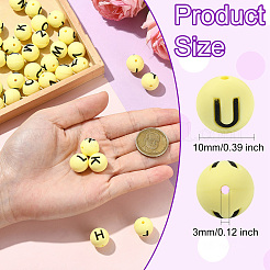 1 набор из 26 желтых круглых силиконовых бусин с буквами&nbsp;ST-CJ0041-015