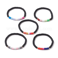 5шт. эластичные браслеты из полимерной глины и латунных бусин BJEW-JB11495