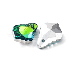 ABカラーメッキ電気メッキガラスチャーム  多面カット  葉  黄緑  16x11x6mm  穴：1mm&nbsp;EGLA-O003-06C-05