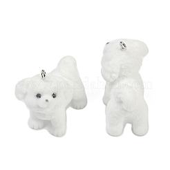 フロッキー樹脂ペンダント  犬  プラチナ鉄ループ付き  ホワイト  34x21x28mm  穴：2mm&nbsp;FIND-A052-07I
