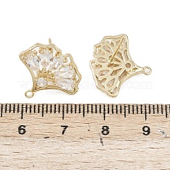 Фурнитура для сережек-гвоздиков из латуни с микропаве из прозрачных кубических цирконий в форме листьев гинкго KK-F921-07G