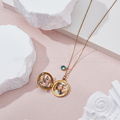 Нержавеющая сталь pave натуральный белый ракушка плоский круглый магнитный медальон кулон ожерелья для женщин&nbsp;NJEW-NB00012