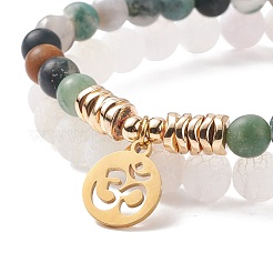 2 Uds 2 estilos de ágata natural desgastada (teñida) y ágata india y juego de pulseras elásticas de hematita sintética&nbsp;BJEW-JB08656