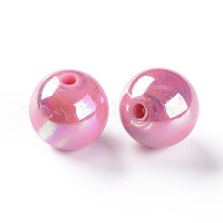 不透明なアクリルビーズ  ABカラーメッキ  ラウンド  ショッキングピンク  16x15mm  穴：2.8mm&nbsp;X-MACR-S370-D16mm-A02