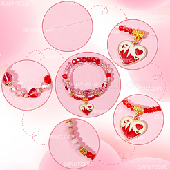 DIY-Set zum Basteln von doppellagigen Stretch-Armbändern mit Valentinstagsthema aus Emaille-Anhängern und Glasperlen&nbsp;DIY-SC0028-70